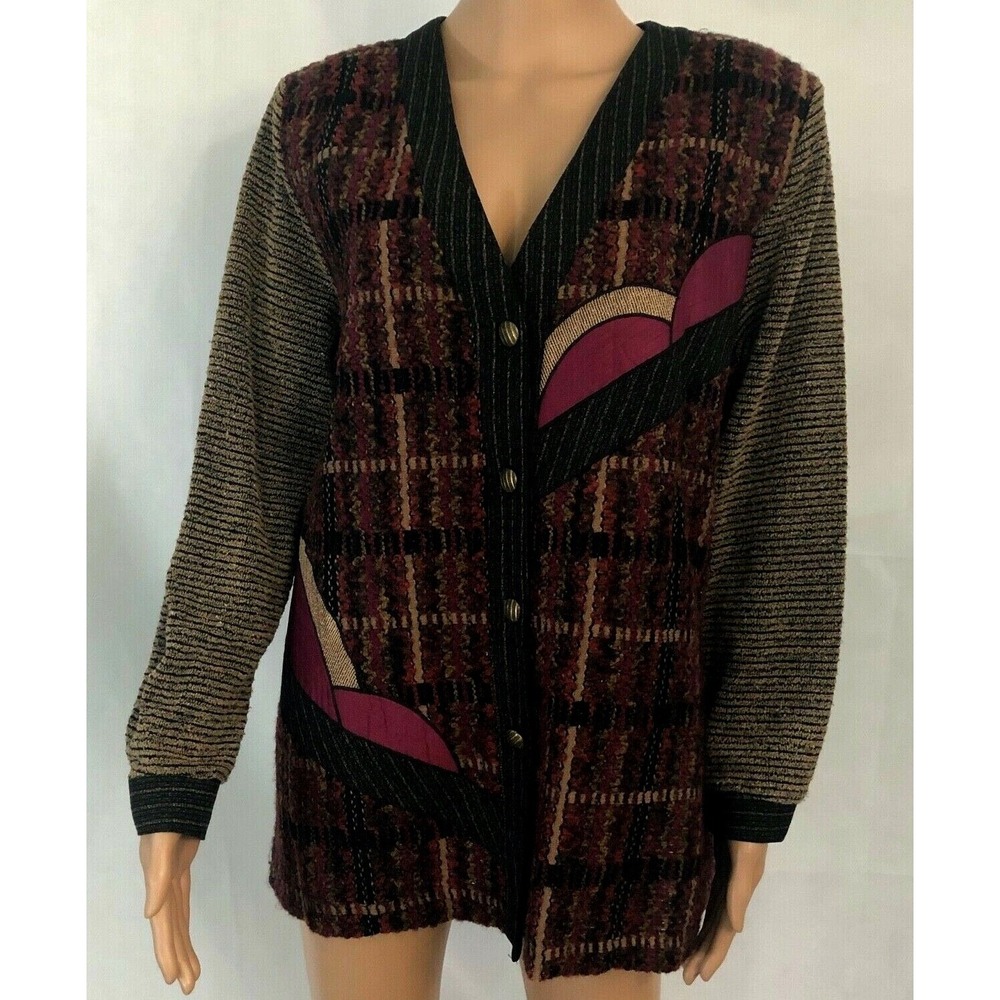 Peter Popovitch Shirt Cardigan Womens Vintage Retro Grandma Vintage 90s USA
